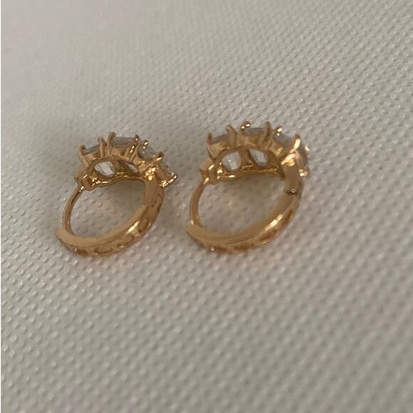 Gold Tone Huggie Hoop Earrings Baguette CZ Crystals Retro Style Hypoallergenic - Picture 11 of 17